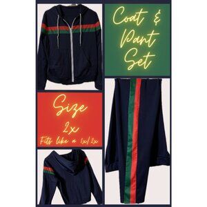 TOP-VIGOR 2X NAVY BLUE W/GREENRED STRIPE 2 PIECE SET